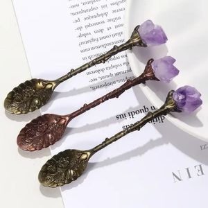 LOT of Purple Amethyst Crystal Spoons Antique Style NEW MINT